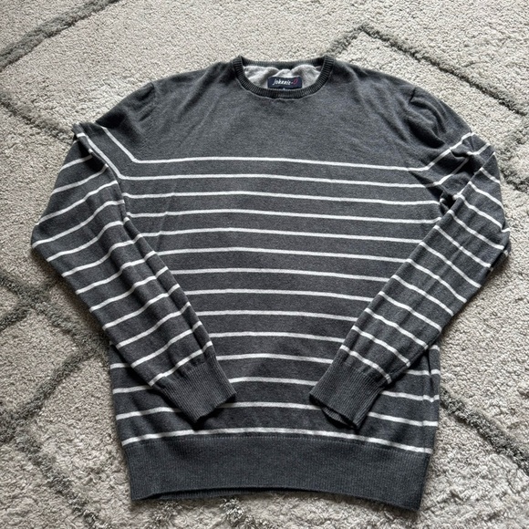 Johnnie-O sweater gray white striped Crewneck lightweight medium - Picture 1 of 6